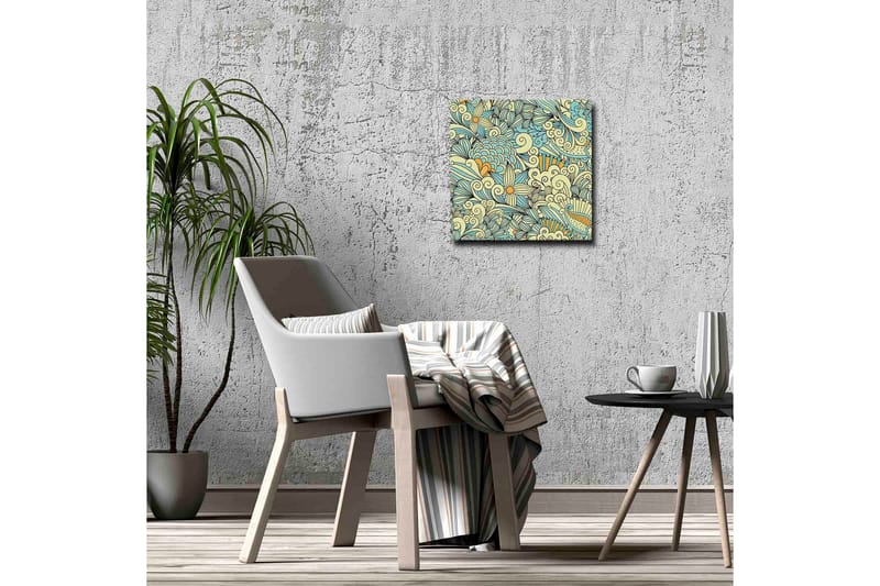 Lerretsbilde - Fargerik og detaljert mønsterdesign med blomster og buede former - Lys blå / Beige / Oransje - Interiør - Maleri & posters - Lerretsbilder