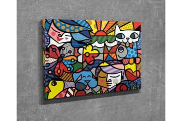 Lerretsbilde - Fargerik samling av dyr og mennesker i en leken komposisjon - Rød / Blå / Gul - Interiør - Maleri & posters - Lerretsbilder