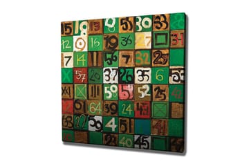 Lerretsbilde - Fargerik sammensetning av tall i forskjellige firkanter - Grønn / Brun / Hvit - Interiør - Maleri & posters - Lerretsbilder
