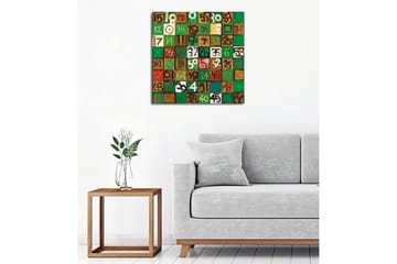 Lerretsbilde - Fargerik sammensetning av tall i forskjellige firkanter - Grønn / Brun / Hvit - Interiør - Maleri & posters - Lerretsbilder