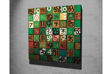 Lerretsbilde - Fargerik sammensetning av tall i forskjellige firkanter - Grønn / Brun / Hvit - Interiør - Maleri & posters - Lerretsbilder