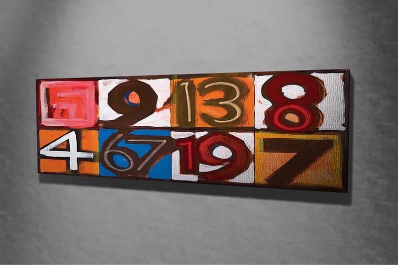 Lerretsbilde - Fargerik sammensetning av tall i forskjellige firkanter - Rød / Oransje / Blå - Interiør - Maleri & posters - Lerretsbilder