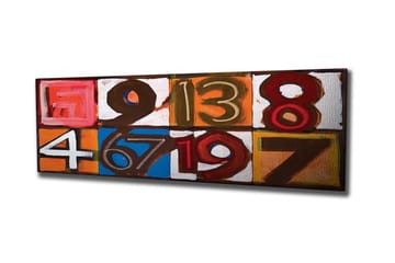Lerretsbilde - Fargerik sammensetning av tall i forskjellige firkanter - Rød / Oransje / Blå - Interiør - Maleri & posters - Lerretsbilder