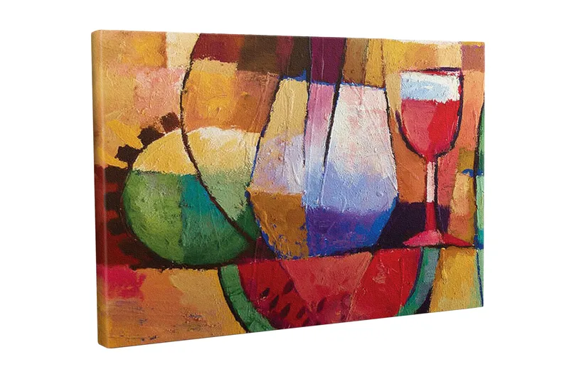 Lerretsbilde - Fargerik stillhet med glass og frukt, Grønn / Rød / Lilla