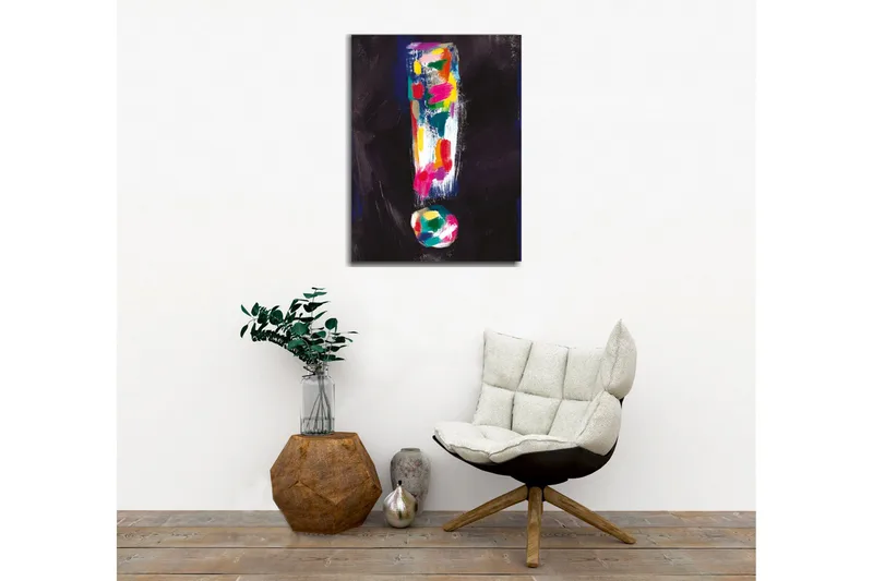 Lerretsbilde - Fargerik utropstegnkomposisjon - Mørk blå / Rosa / Grønn - Interiør - Maleri & posters - Lerretsbilder