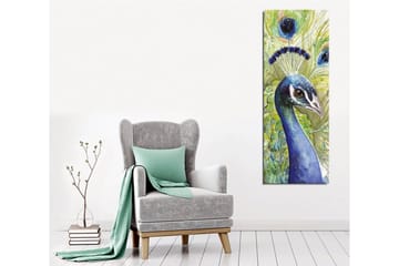 Lerretsbilde - Fargerik påfugl med utsmykket fjærdrakt - Blå / Grønn / Svart - Interiør - Maleri & posters - Lerretsbilder