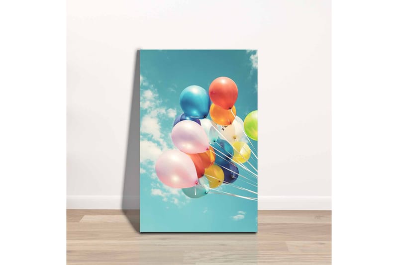 Lerretsbilde - Fargerike ballonger som svever mot en klar himmel - Blå / Rosa / Gul - Interiør - Maleri & posters - Lerretsbilder
