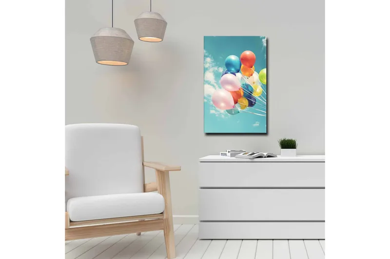 Lerretsbilde - Fargerike ballonger som svever mot en klar himmel - Blå / Rosa / Gul - Interiør - Maleri & posters - Lerretsbilder