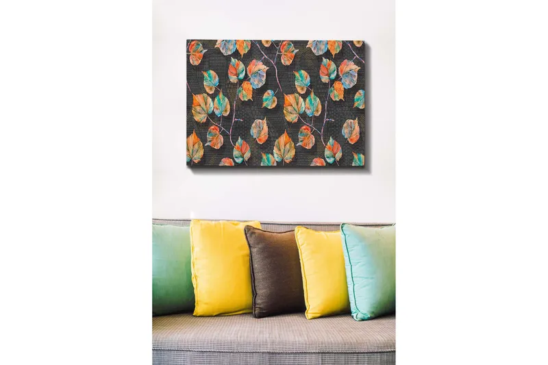 Lerretsbilde - Fargerike blader i en harmonisk komposisjon - Grønn / Oransje / Blå - Interiør - Maleri & posters - Lerretsbilder