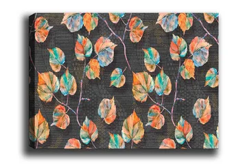 Lerretsbilde - Fargerike blader i en harmonisk komposisjon - Grønn / Oransje / Blå - Interiør - Maleri & posters - Lerretsbilder