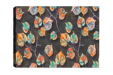 Lerretsbilde - Fargerike blader mot en mørk bakgrunn - Grønn / Oransje / Blå - Interiør - Maleri & posters - Lerretsbilder