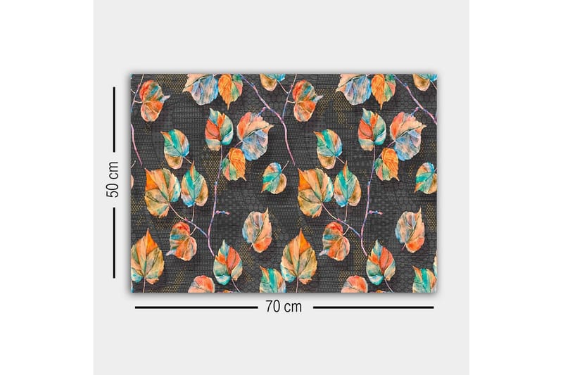 Lerretsbilde - Fargerike blader mot en mørk bakgrunn - Grønn / Oransje / Blå - Interiør - Maleri & posters - Lerretsbilder
