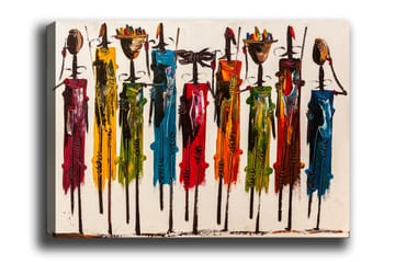 Lerretsbilde - Fargerike figurer med tradisjonelle klær og gjenstander - Rød / Grønn / Gul - Interiør - Maleri & posters - Lerretsbilder