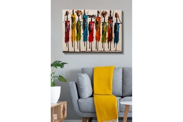 Lerretsbilde - Fargerike figurer med tradisjonelle klær og gjenstander - Rød / Grønn / Gul - Interiør - Maleri & posters - Lerretsbilder