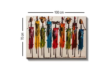 Lerretsbilde - Fargerike figurer med tradisjonelle klær og gjenstander - Rød / Grønn / Gul - Interiør - Maleri & posters - Lerretsbilder