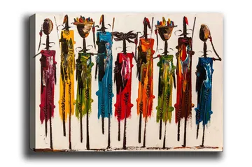 Lerretsbilde - Fargerike figurer med tradisjonelle klær og gjenstander - Rød / Grønn / Gul - Interiør - Maleri & posters - Lerretsbilder