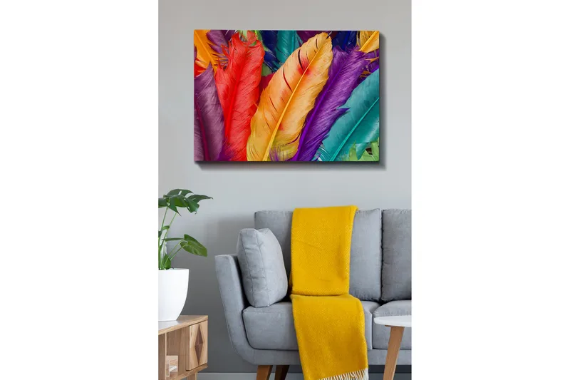 Lerretsbilde - Fargerike fjær i forskjellige nyanser - Rød / Lilla / Oransje - Interiør - Maleri & posters - Lerretsbilder