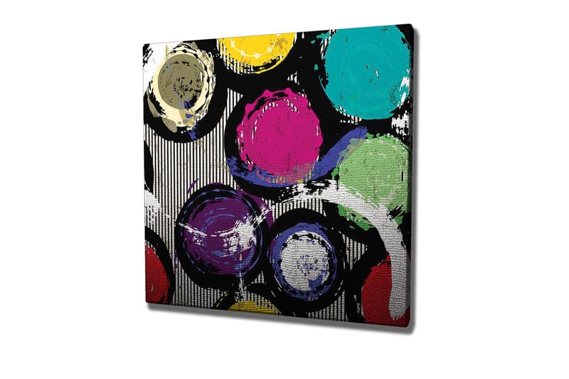Lerretsbilde - Fargerike sirkler i en dynamisk komposisjon, Turkis / Lilla / Gul
