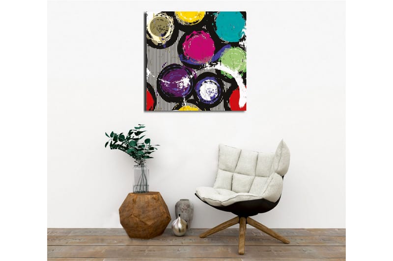 Lerretsbilde - Fargerike sirkler i en dynamisk komposisjon - Turkis / Lilla / Gul - Interiør - Maleri & posters - Lerretsbilder