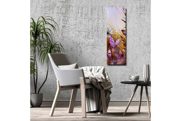 Lerretsbilde - Fargerike sommerfugler i et abstrakt naturmiljø - Lilla / Gull / Blå - Interiør - Maleri & posters - Lerretsbilder