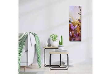 Lerretsbilde - Fargerike sommerfugler i et abstrakt naturmiljø - Lilla / Gull / Blå - Interiør - Maleri & posters - Lerretsbilder