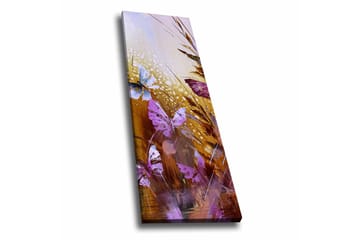 Lerretsbilde - Fargerike sommerfugler i et abstrakt naturmiljø - Lilla / Gull / Blå - Interiør - Maleri & posters - Lerretsbilder