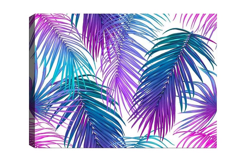 Lerretsbilde - Fargerike palmeblader i en levende komposisjon, Lilla / Turkis / Blå