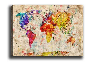 Lerretsbilde - Fargerikt verdenskart med abstrakte former - Blå / Rød / Gul - Interiør - Maleri & posters - Lerretsbilder
