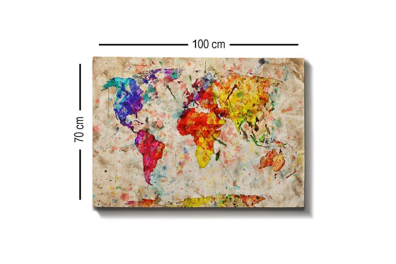 Lerretsbilde - Fargerikt verdenskart med abstrakte former - Blå / Rød / Gul - Interiør - Maleri & posters - Lerretsbilder