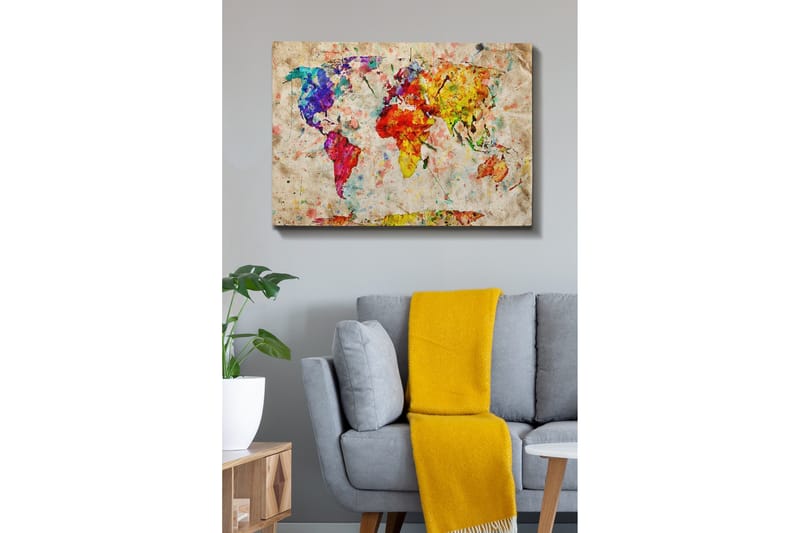 Lerretsbilde - Fargerikt verdenskart med abstrakte former - Blå / Rød / Gul - Interiør - Maleri & posters - Lerretsbilder