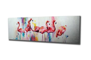 Lerretsbilde - Flamingoer i sterke farger - Rosa / Blå / Gul - Interiør - Maleri & posters - Lerretsbilder