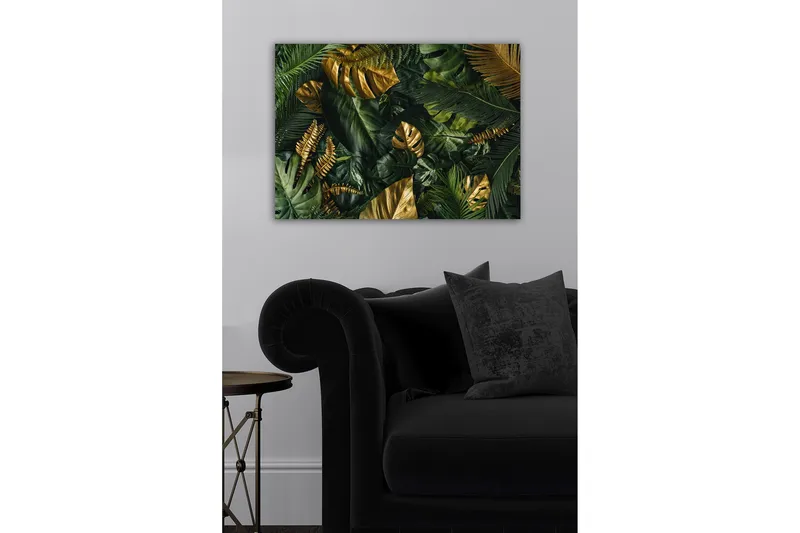 Lerretsbilde - Frodig samling av tropisk løvverk - Mørkegrønn / Gull / Lysegrønn - Interiør - Maleri & posters - Lerretsbilder