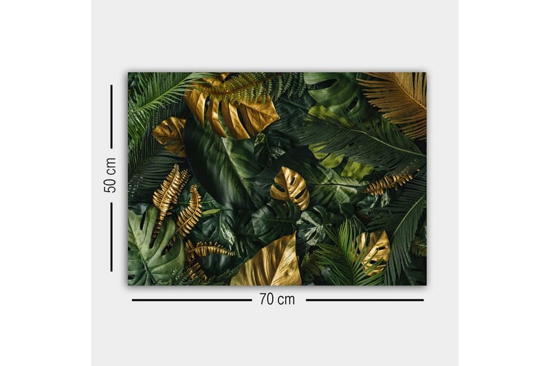 Lerretsbilde - Frodig samling av tropisk løvverk - Mørkegrønn / Gull / Lysegrønn - Interiør - Maleri & posters - Lerretsbilder