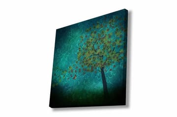 Lerretsbilde - Frodige trær med sommerfugler i en abstrakt bakgrunn - Turkis / Grønn / Brun - Interiør - Maleri & posters - Lerretsbilder