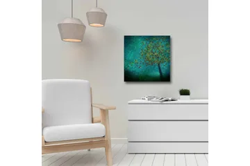 Lerretsbilde - Frodige trær med sommerfugler i en abstrakt bakgrunn - Turkis / Grønn / Brun - Interiør - Maleri & posters - Lerretsbilder