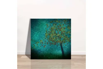 Lerretsbilde - Frodige trær med sommerfugler i en abstrakt bakgrunn - Turkis / Grønn / Brun - Interiør - Maleri & posters - Lerretsbilder