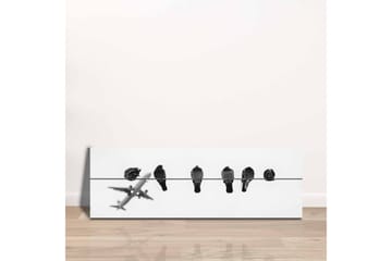 Lerretsbilde - Fugler på en wire med et fly i bakgrunnen - Svart / Hvit - Interiør - Maleri & posters - Lerretsbilder