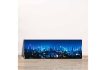 Lerretsbilde - Futuristisk bybilde med lyse skyskrapere - Mørk blå / Lys blå / Turkis - Interiør - Maleri & posters - Lerretsbilder