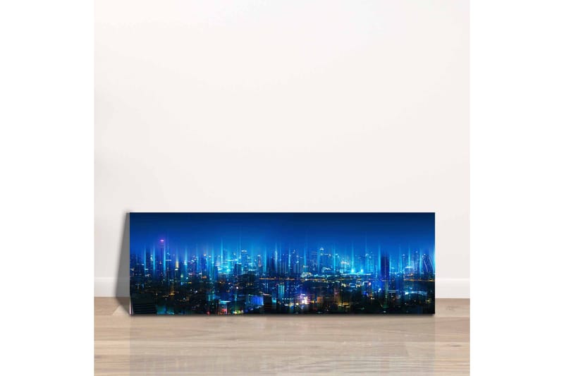 Lerretsbilde - Futuristisk bybilde med lyse skyskrapere - Mørk blå / Lys blå / Turkis - Interiør - Maleri & posters - Lerretsbilder