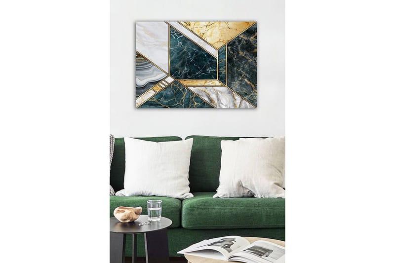 Lerretsbilde - Geometrisk komposisjon med marmorlignende overflater - Mørkegrønn / Hvit / Gull - Interiør - Maleri & posters - Lerretsbilder