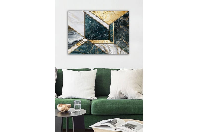 Lerretsbilde - Geometrisk komposisjon med marmorlignende overflater - Mørkegrønn / Hvit / Gull - Interiør - Maleri & posters - Lerretsbilder