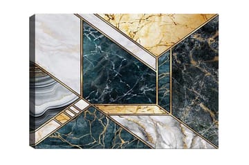 Lerretsbilde - Geometrisk komposisjon med marmorlignende overflater - Mørkegrønn / Hvit / Gull - Interiør - Maleri & posters - Lerretsbilder