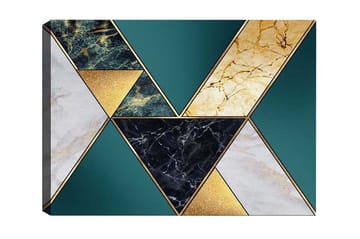 Lerretsbilde - Geometrisk komposisjon med trekanter i forskjellige materialer og farger - Mørkegrønn / Gull / Svart - Interiør - Maleri & posters - Lerretsbilder