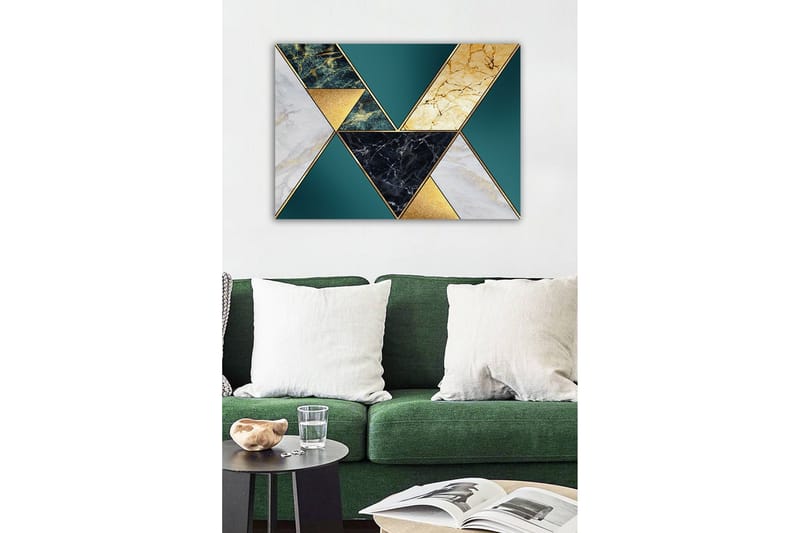 Lerretsbilde - Geometrisk komposisjon med trekanter i forskjellige materialer og farger - Mørkegrønn / Gull / Svart - Interiør - Maleri & posters - Lerretsbilder