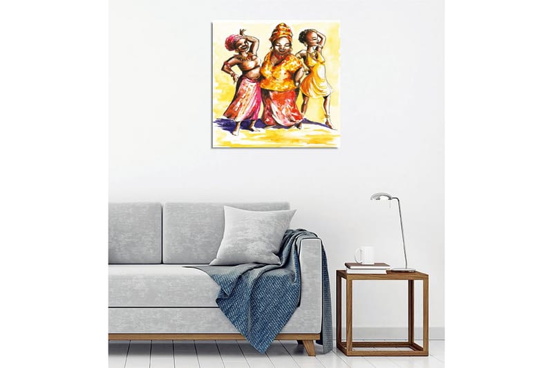 Lerretsbilde - Glade kvinner i fargerike klær som danser - Gul / Oransje / Rosa - Interiør - Maleri & posters - Lerretsbilder