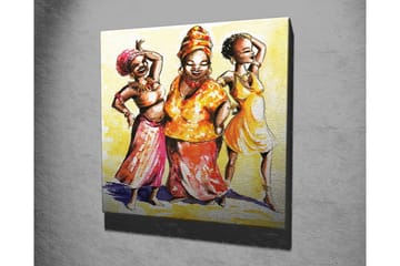 Lerretsbilde - Glade kvinner i fargerike klær som danser - Gul / Oransje / Rosa - Interiør - Maleri & posters - Lerretsbilder