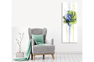 Lerretsbilde - Grønn og blå rose med dryppende akvarelleffekter - Grønn / Blå - Interiør - Maleri & posters - Lerretsbilder