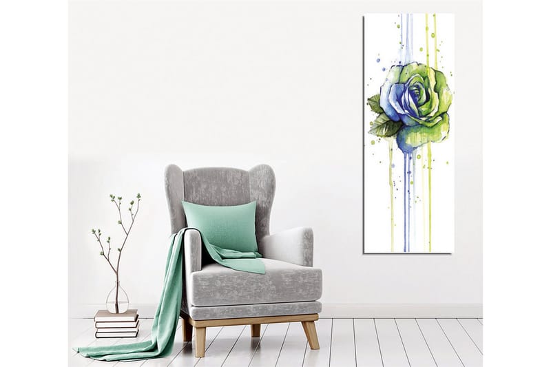 Lerretsbilde - Grønn og blå rose med dryppende akvarelleffekter - Grønn / Blå - Interiør - Maleri & posters - Lerretsbilder