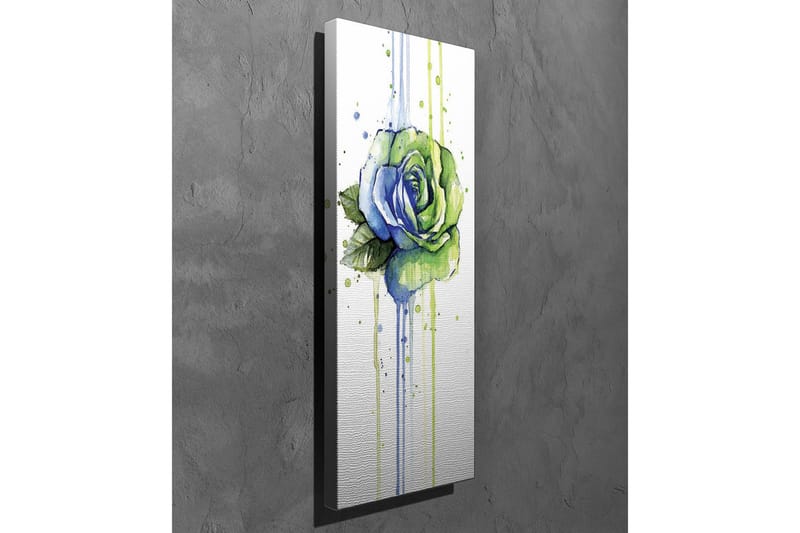 Lerretsbilde - Grønn og blå rose med dryppende akvarelleffekter - Grønn / Blå - Interiør - Maleri & posters - Lerretsbilder