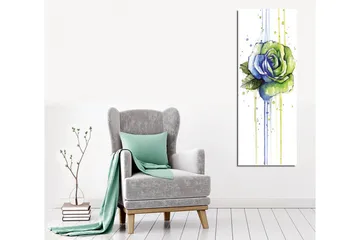 Lerretsbilde - Grønn og blå rose med dryppende akvarelleffekter - Grønn / Blå - Interiør - Maleri & posters - Lerretsbilder